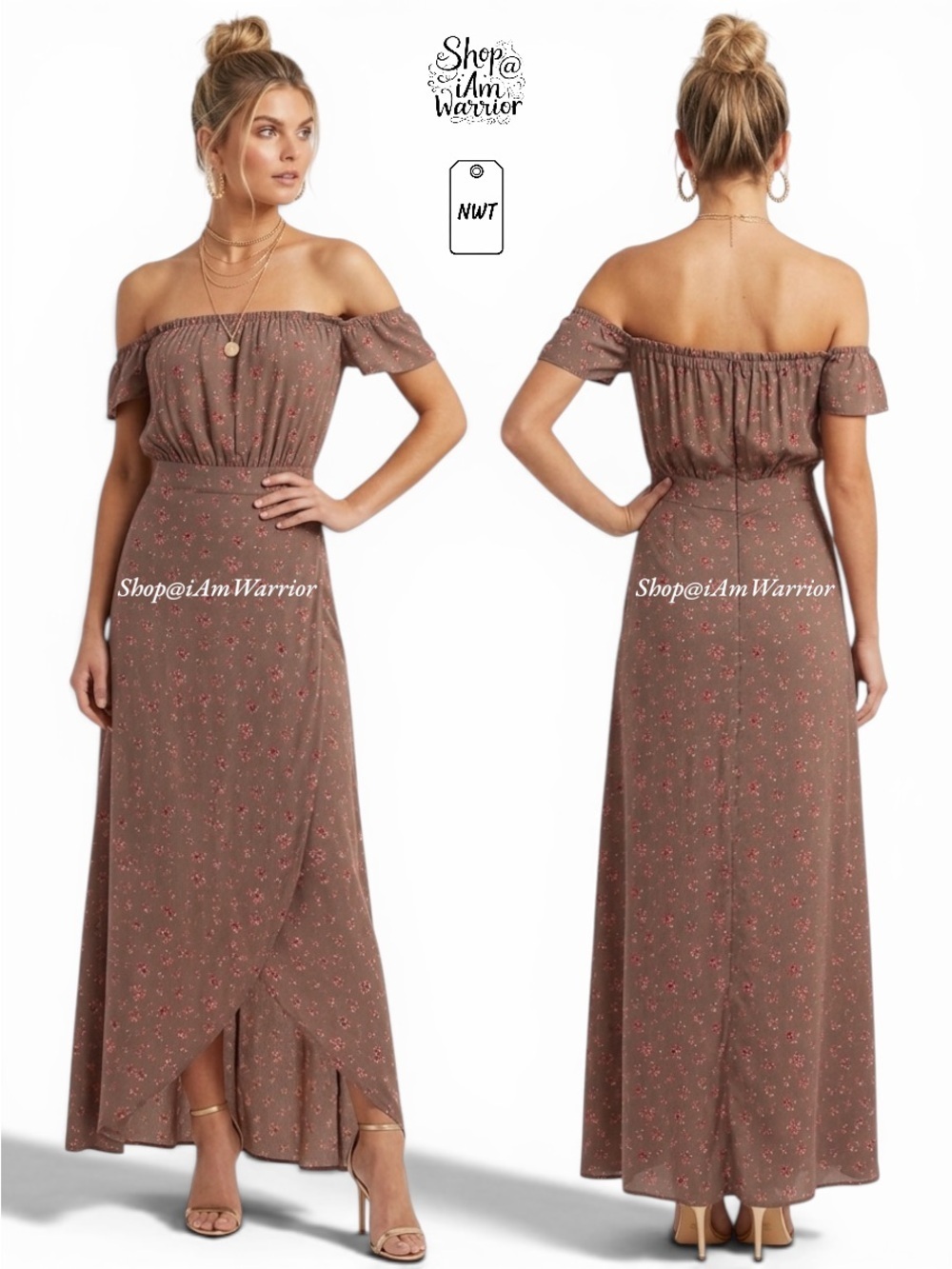 Flynn Skye NWT Off-Shoulder Boho Floral Faux Wrap Maxi Dress NWT*shop@iamwarrior